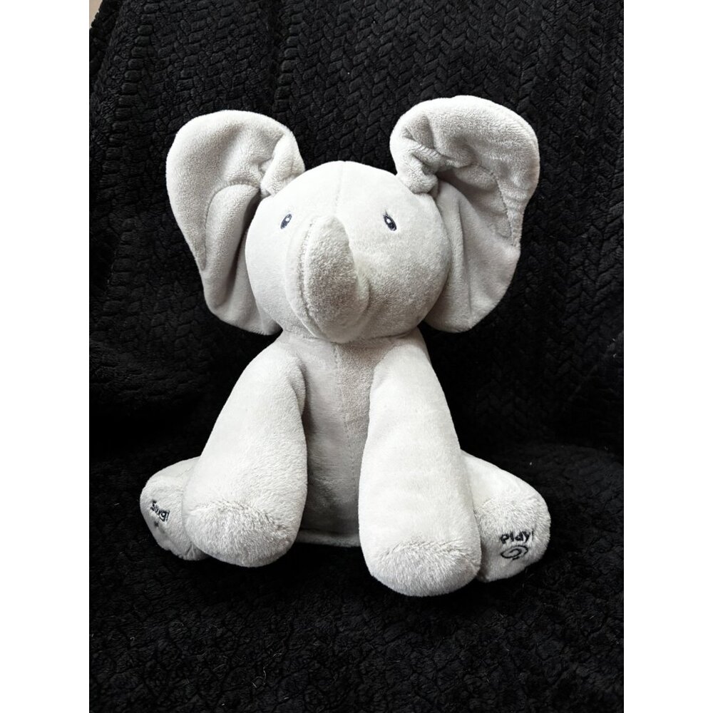 Baby GUND Animated Flappy The Elephant Plush Gray 12" Peek A Boo Ears Hang Low